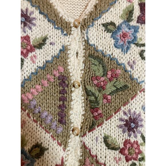 Vintage Adrian Delafield Sweater Vest Womens Medium Bobble Cream Cottage Country - Picture 3 of 12